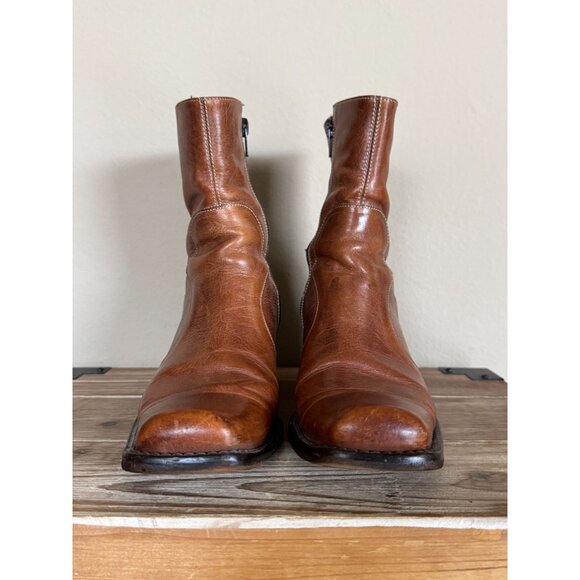 90s Vintage VIC MATIE Brown Leather Square Toe Block Heeled Ankle Boots Size 6.5 - Picture 3 of 14